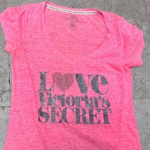 Victoria’s Secret Angel Y2K bedazzled Pink V-Neck Tee
